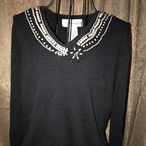 Sag harbor black beaded sweater- excellent condition